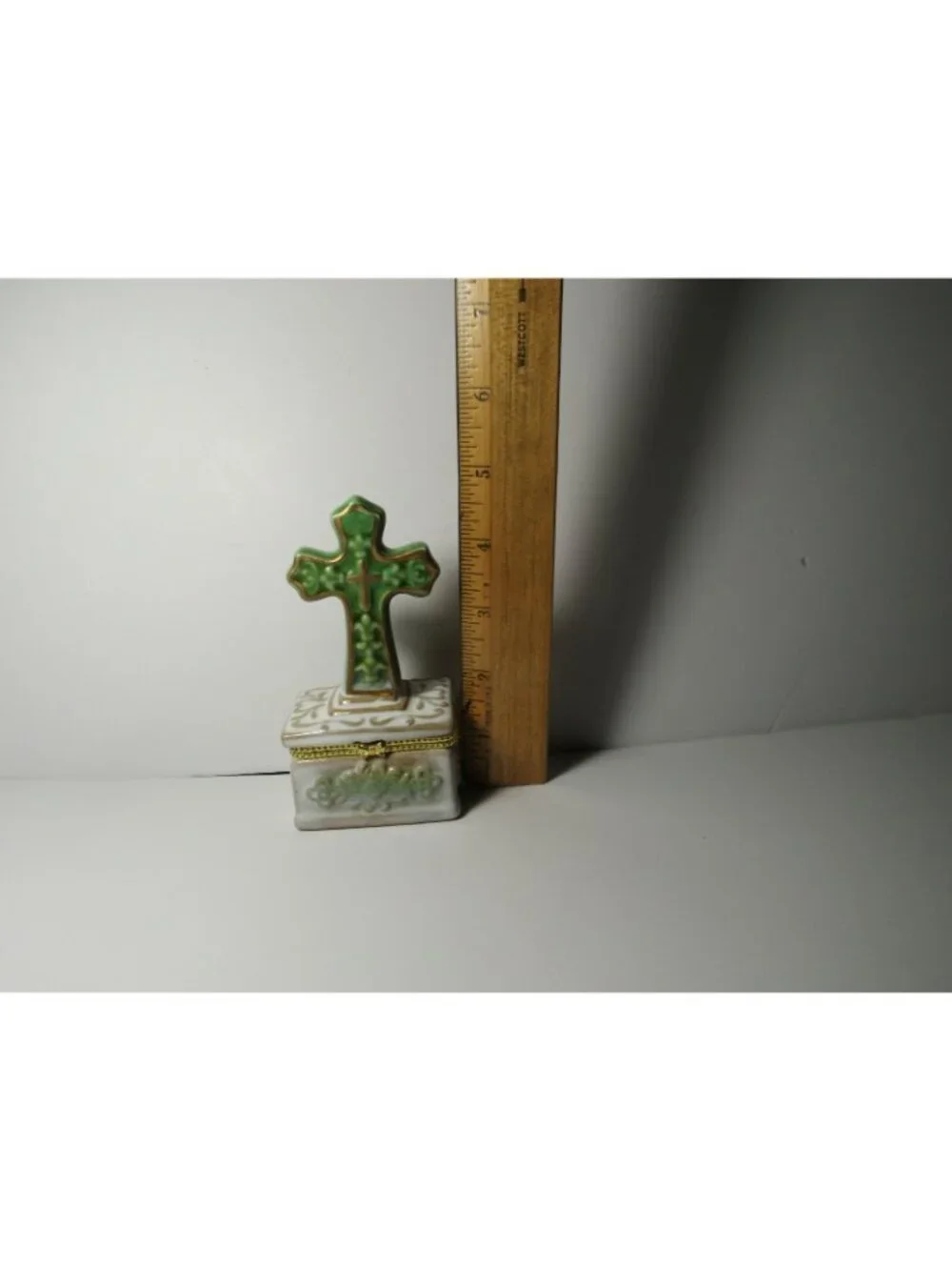 Trinket Box Celtic Cross Ceramic Religious Christian Hinged Irish St Patricks